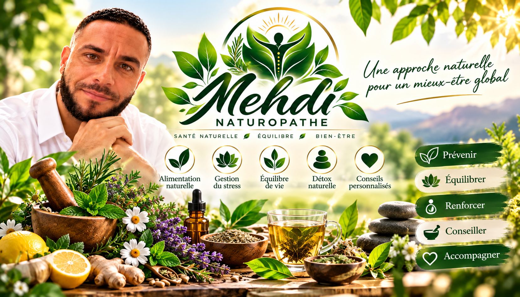 La naturopathie selon Mehdi : une approche naturelle pour un mieux-être global. Prévenir, équilibrer, renforcer, conseiller, accompagner